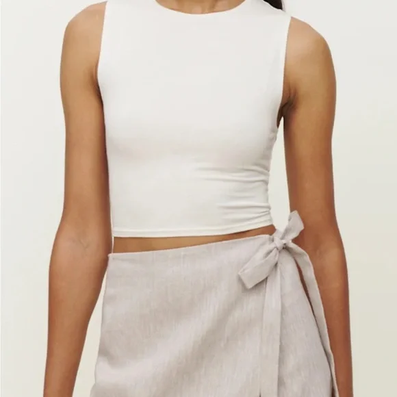 Reformation linen Eva skirt skort oatmeal natural color size 8 - Picture 2 of 5